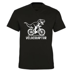 T-shirt col V humour Vélociraptor à vélo | Teetoi