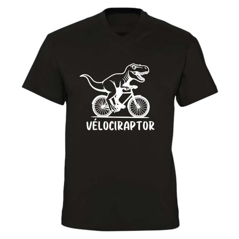 T-shirt col V humour Vélociraptor à vélo | Teetoi