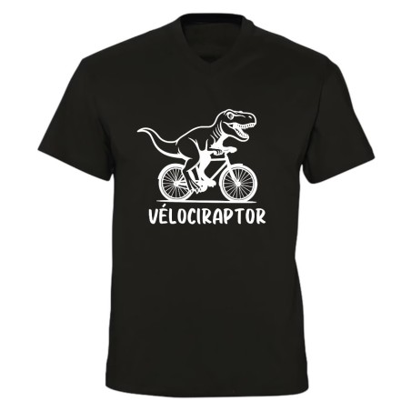 T-shirt col V humour Vélociraptor à vélo | Teetoi