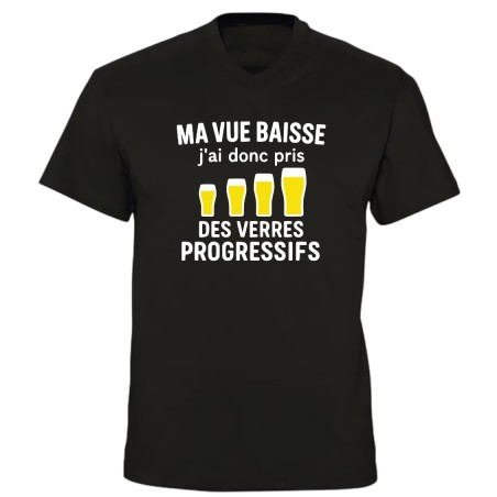 T-shirt col V humour verres progressifs | Ma vue baisse | Teetoi