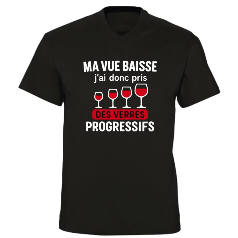 T-shirt col V humour verres progressifs | Ma vue baisse | Teetoi