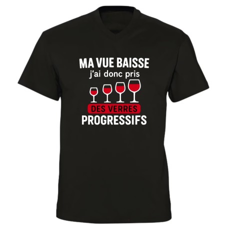 T-shirt col V humour verres progressifs | Ma vue baisse | Teetoi