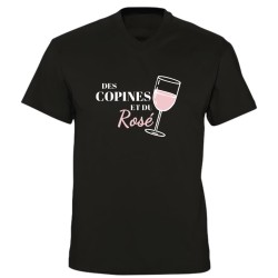 T-shirt  col V- Des copines et du rosé - Humour apéro filles