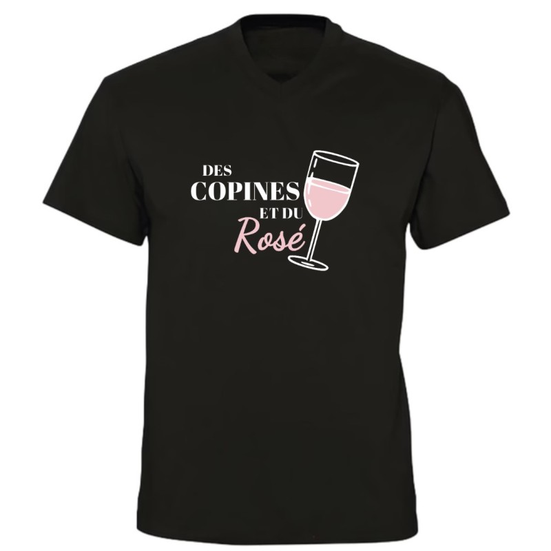 T-shirt  col V- Des copines et du rosé - Humour apéro filles