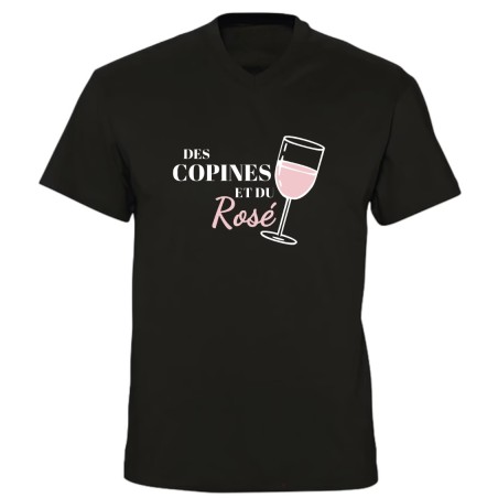 T-shirt  col V- Des copines et du rosé - Humour apéro filles