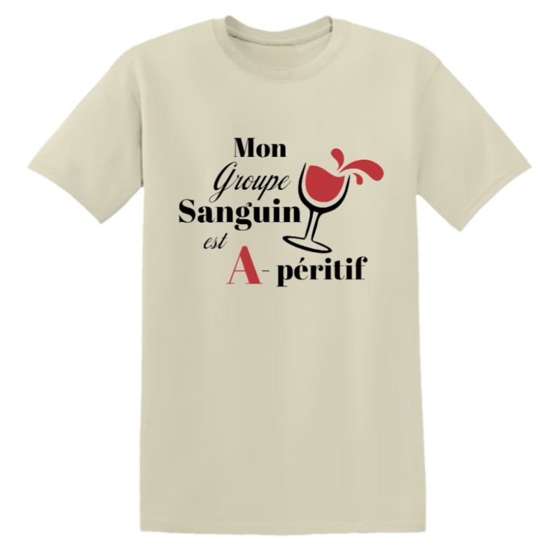T-shirt humour Mon groupe sanguin est A-péritif | Teetoi