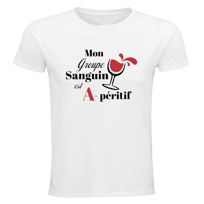 T-shirt humour Mon groupe sanguin est A-péritif | Teetoi