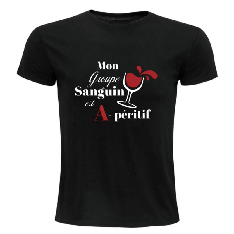 T-shirt humour Mon groupe sanguin est A-péritif | Teetoi