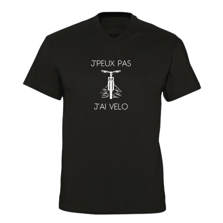 T-shirt col V - Jpeux pas j'ai vélo - Humour cycliste