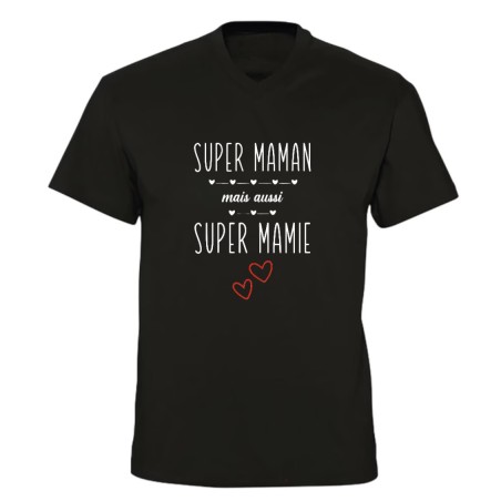 T-shirt col V - Super maman et super mamie