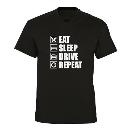 T-shirt col V - Eat Sleep Drive Repeat