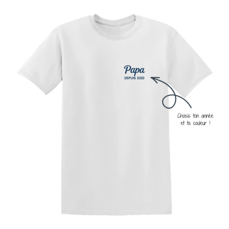 T-shirt brodé personnalisé Papa depuis [Année] – Cadeau papa original