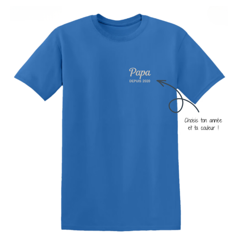 T-shirt brodé personnalisé Papa depuis [Année] – Cadeau papa original