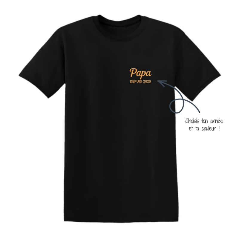 T-shirt brodé personnalisé Papa depuis [Année] – Cadeau papa original