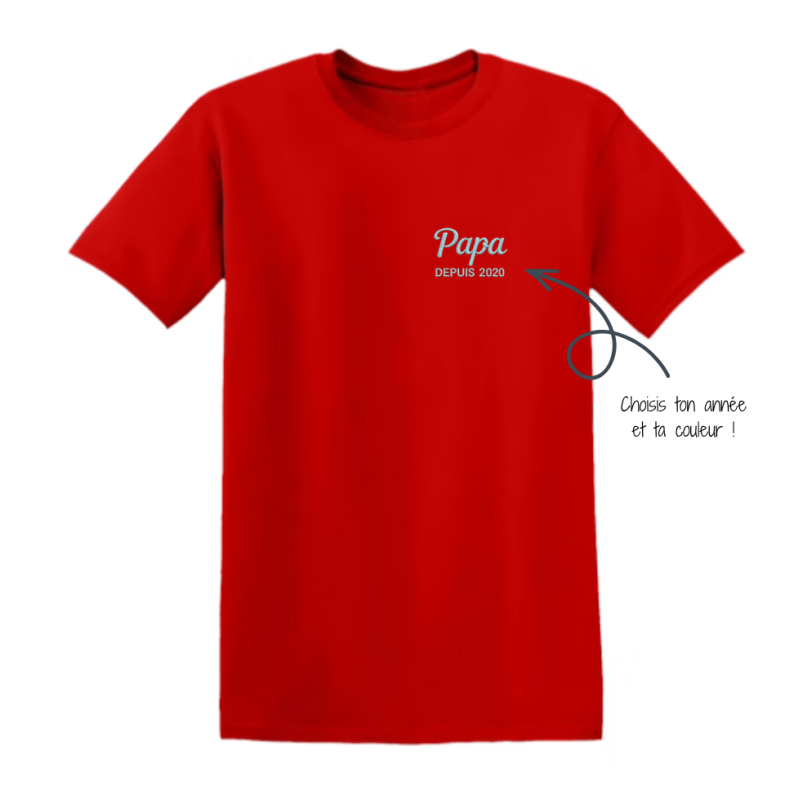 T-shirt brodé personnalisé Papa depuis [Année] – Cadeau papa original