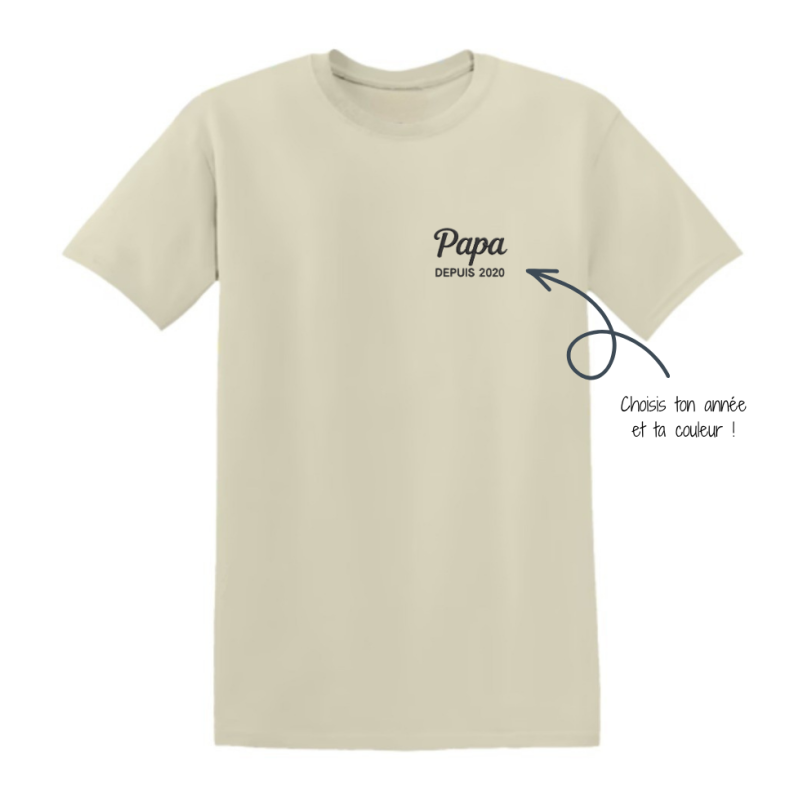 T-shirt brodé personnalisé Papa depuis [Année] – Cadeau papa original