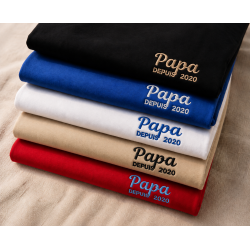 T-shirt brodé personnalisé Papa depuis [Année] – Cadeau papa original